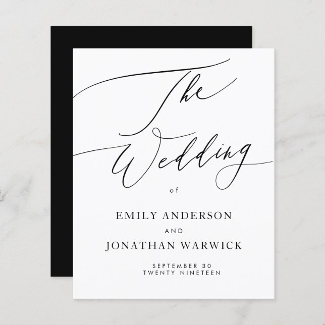 Black White Modern Calligraphy Wedding Program (Front/Back)