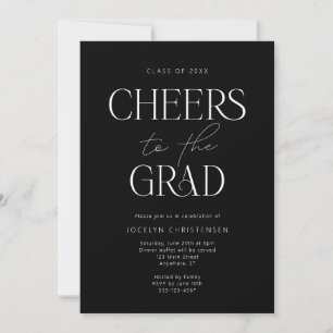 Black White Modern Cheers Grad Party Invitation