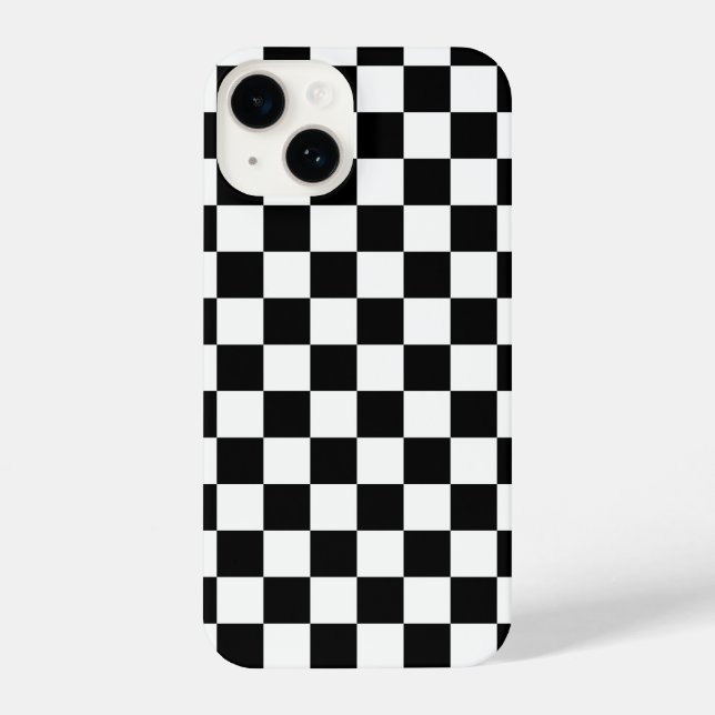 Black White Modern Chequered Chequerboard Pattern iPhone Case (Back)