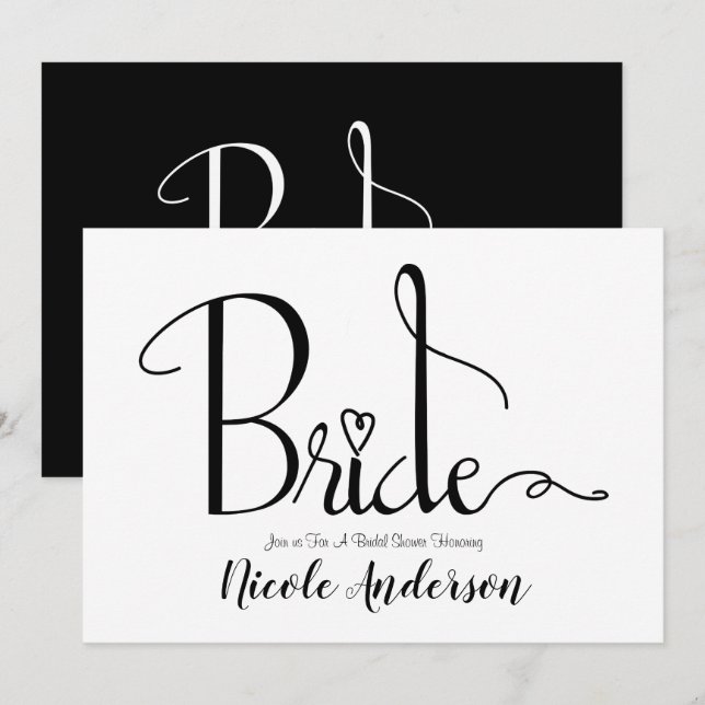 Black White Modern Chic Bride Bridal Shower Invitation (Front/Back)