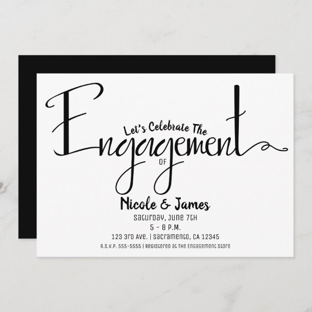 Black & White Modern Chic Engagement Shower Party Invitation (Front/Back)