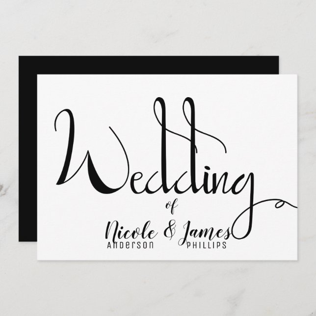 Black White Modern Chic Minimal Wedding Invitation (Front/Back)