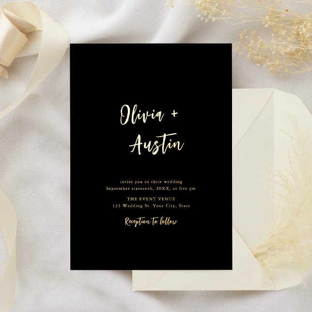 Black White Modern Chic Script Minimalist Wedding (Black White Modern Chic Script Minimalist Wedding Foil Invitation)