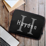 Black & White Modern Custom Monogram Lat Laptop Sleeve<br><div class="desc">Blackened Grey Charcoal Modern Custom Monogram</div>