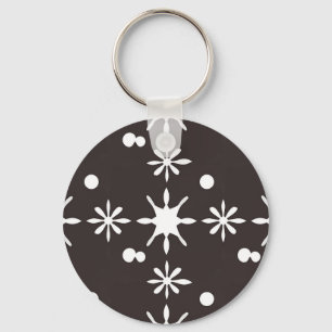 Black White Modern Daisy Pattern Keychain
