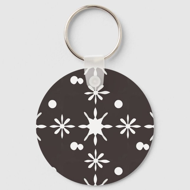Black White Modern Daisy Pattern Keychain (Front)