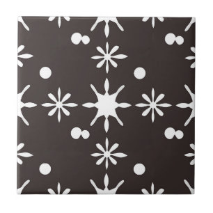Black White Modern Daisy Pattern Tile