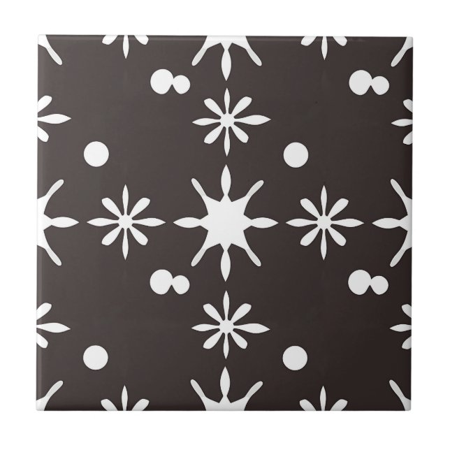 Black White Modern Daisy Pattern Tile (Front)