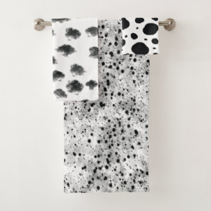 black white modern dalmatian spots animal pattern bath towel set