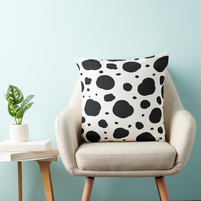 black white modern dalmatian spots animal pattern throw pillow (Chair)