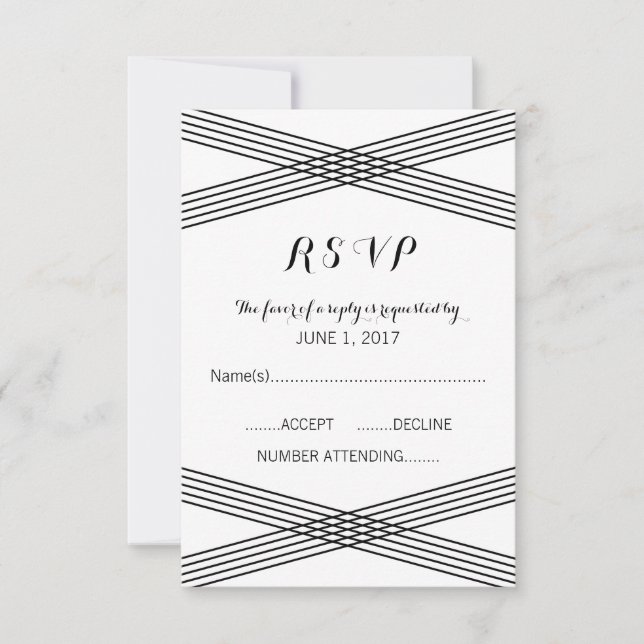 Black White Modern Deco Response Card (Front)