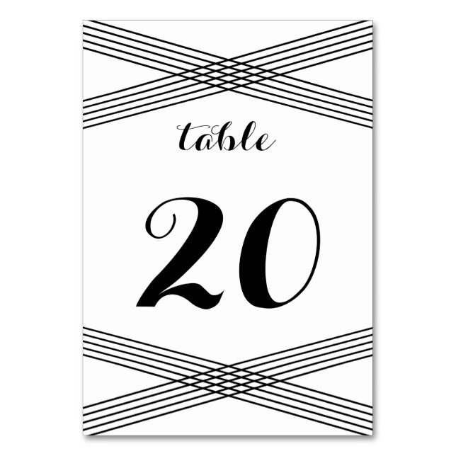 Black White Modern Deco Table Card (Front)