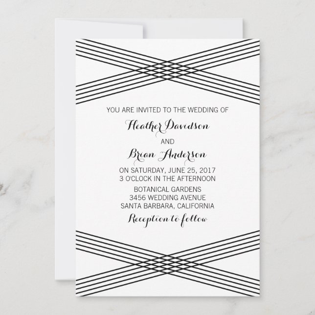 Black White Modern Deco Wedding Invite (Front)