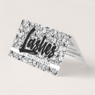 Black White Modern Drawn Flowers Lashes Business Card