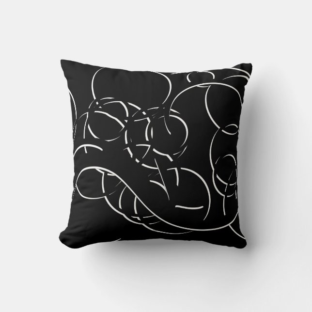 Black & White Modern Elegant Abstract Swirls Throw Pillow (Front)