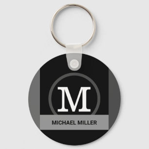 black & white modern elegant monogram keychain