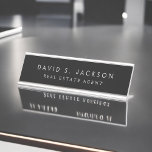Black White Modern Elegant Professional Classy Desk Name Plate<br><div class="desc">Custom Luxury Executive Black and White Minimalist Business Name Plate with white lettered typography for the monogrammed add your own name and profession or job title. The Business Professional Name Plate can be customized with your name and job title. Please contact the designer for customized matching items.</div>