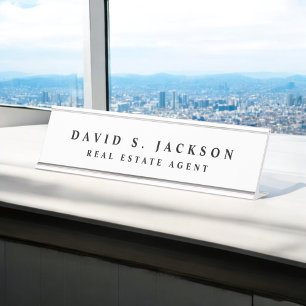 Black White Modern Elegant Professional Classy Desk Name Plate