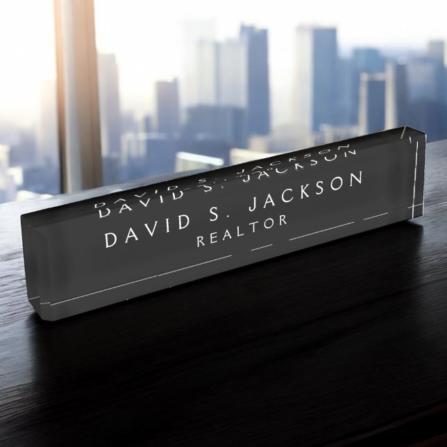 Black White Modern Elegant Professional Classy Nameplate (Creator Uploaded)