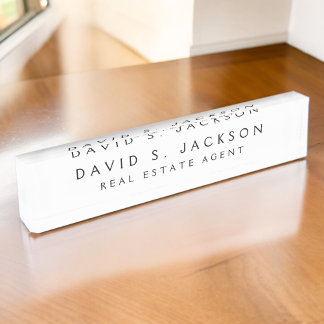 Black White Modern Elegant Professional Classy Nameplate