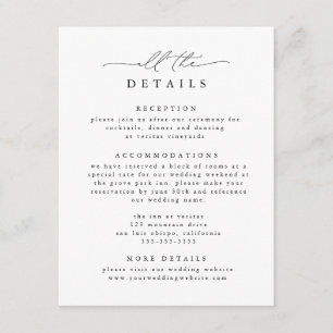 Black & White Modern Elegant Wedding Details Enclosure Card