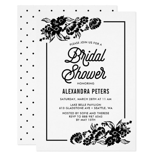 Black & White Modern Floral Accents Bridal Shower Card