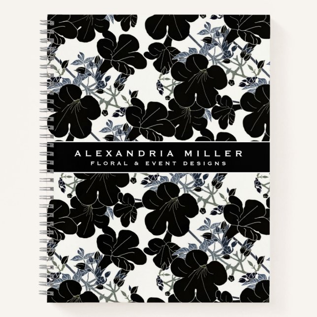 Black & White Modern Floral | Personalized Notebook (Front)