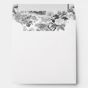 Black white modern floral wedding envelope