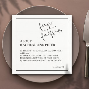 Black White Modern Fun Facts Heart Script Cocktail Napkin