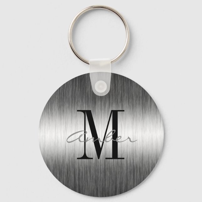 Black White Modern Gauze Blended Personalized Keychain (Front)