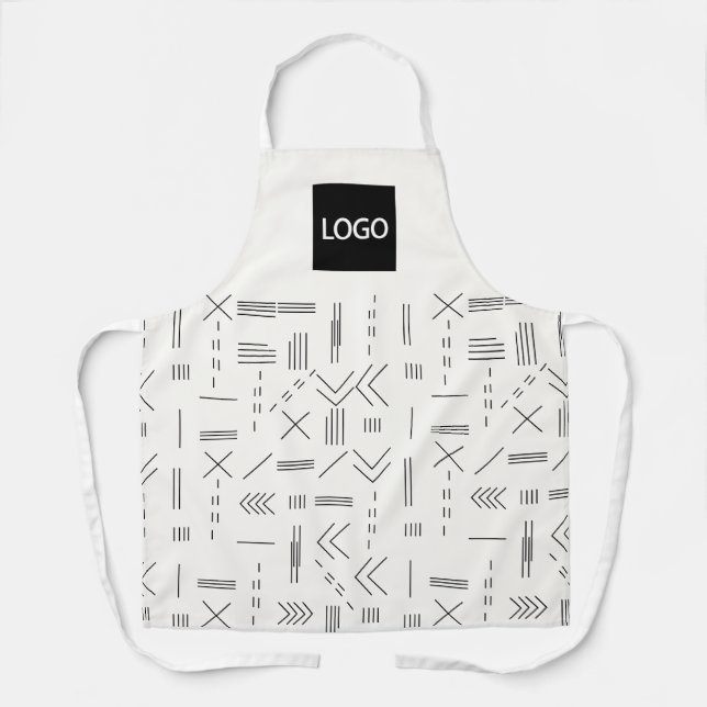 Black White Modern Geometric Business Logo Apron (Front)