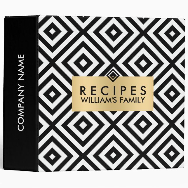 Black & White Modern Geometric Gold Accent Binder (Front/Spine)