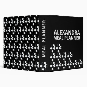 Black White Modern Geometric Name Meal Planner Binder