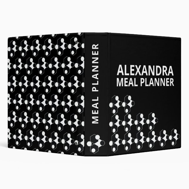 Black White Modern Geometric Name Meal Planner Binder (Background)