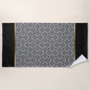 Black & White Modern Geometric Pattern Beach Towel