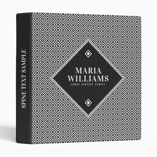 Black & White Modern Geometric Pattern Binder (Front/Spine)