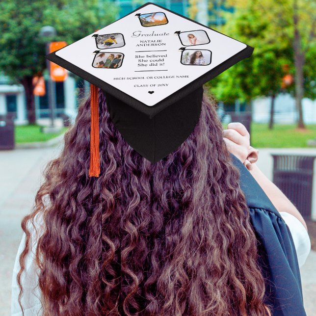 Black White Modern Graduate Graduation Cap Topper (Creator Uploaded)