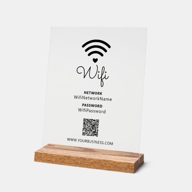 Black & White Modern Heart Business Wifi Mot de pa (Angle)