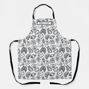 Black & White Modern Human Anatomy Sketch Custom Apron