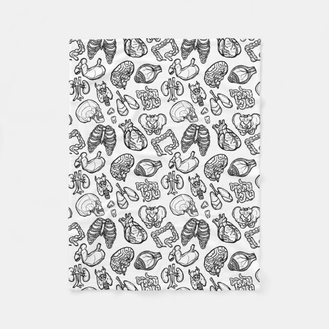 Black & White Modern Human Anatomy Sketch Pattern Fleece Blanket (Front)