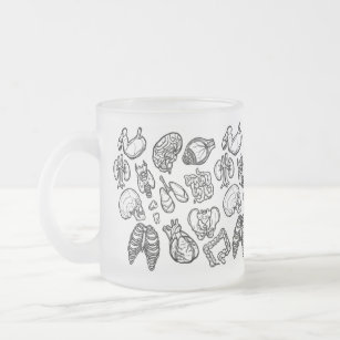 Black & White Modern Human Anatomy Sketch Pattern Frosted Glass Coffee Mug