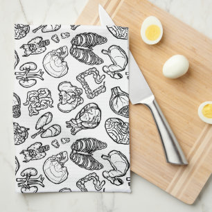 Black & White Modern Human Anatomy Sketch Pattern Kitchen Towel