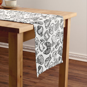 Black & White Modern Human Anatomy Sketch Pattern Short Table Runner