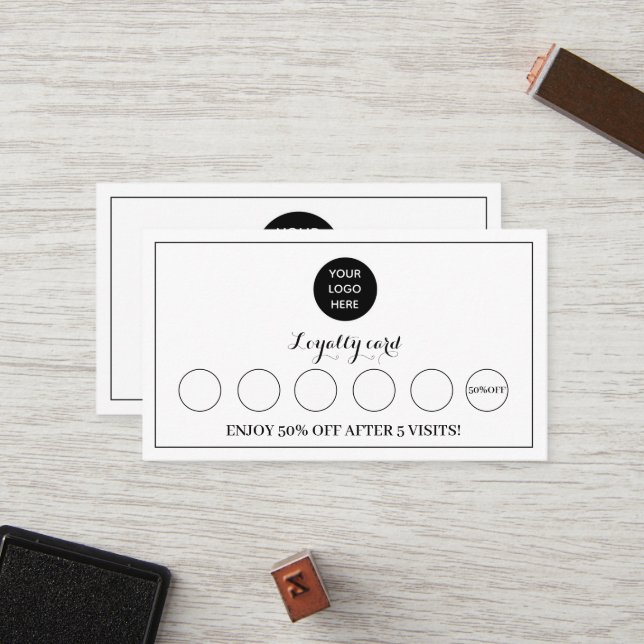 Black White Modern Logo Business Reward Punch Loyalty Card (Front/Back In Situ)