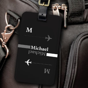 black white modern luggagetag with name luggage tag
