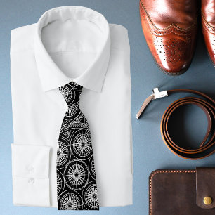 Black White Modern Mandala Geometric Pattern Tie