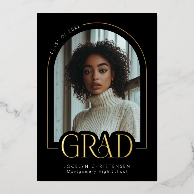 Black White Modern Minimal Grad Photo Gold Foil (Front)