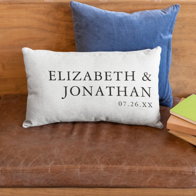 Black White Modern Minimalist Couples Names Lumbar Pillow (Creator Uploaded)