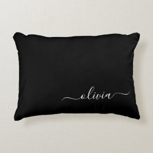 Black White Modern Minimalist Elegant Monogram Accent Pillow