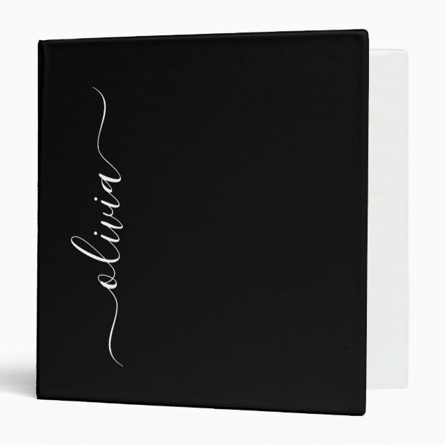Black White Modern Minimalist Elegant Monogram Binder (Front/Inside)